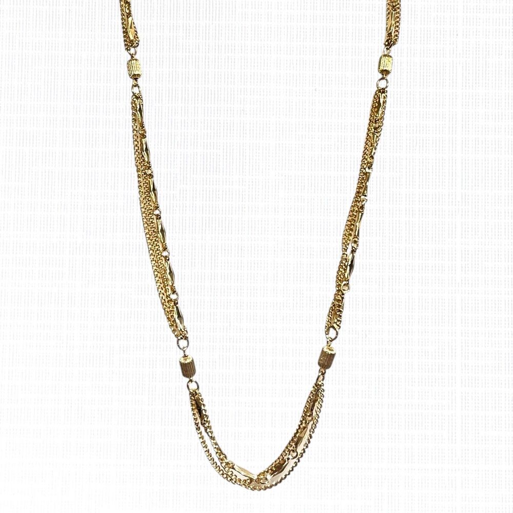 Vintage Layered Gold Tone Necklace 3 Strand Chain Linked Metal Beads 32.5" Long